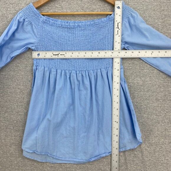 No Boundaries Blouse Womens Large Blue Smocked Empire 3/4 Sleeve Ruched - Picture 6 of 10